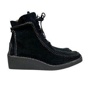 Gino Rossi Womens Wedge Ankle Boots Black Suede Moc Style Lace Up Size EUR‎ 37